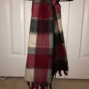 Zara Mens Scarf. Red, Black, and White Plaid
